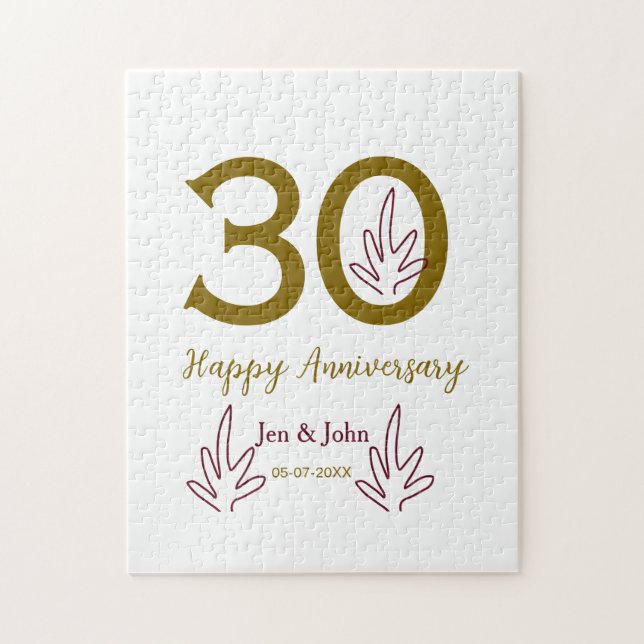 Frohes 30. Jubiläum Name Datum goldenes rotes Blat (Vertikal)