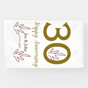 Frohes 30. Jubiläum Name Datum goldenes rotes Blat Banner