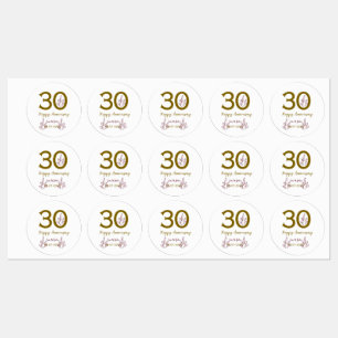 Frohes 30. Jubiläum Name Datum goldenes rotes Blat Etiketten