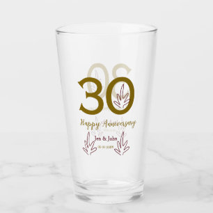 Frohes 30. Jubiläum Name Datum goldenes rotes Blat Glas