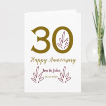 Frohes 30. Jubiläum Name Datum goldenes rotes Blat
