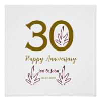 Frohes 30. Jubiläum Name Datum goldenes rotes Blat
