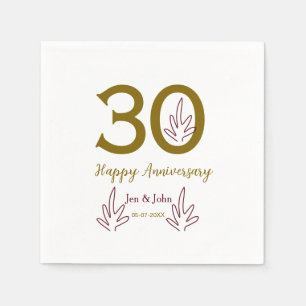Frohes 30. Jubiläum Name Datum goldenes rotes Blat Serviette