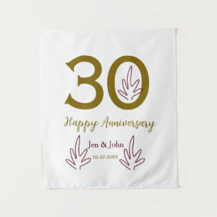 Frohes 30. Jubiläum Name Datum goldenes rotes Blat Wandteppich