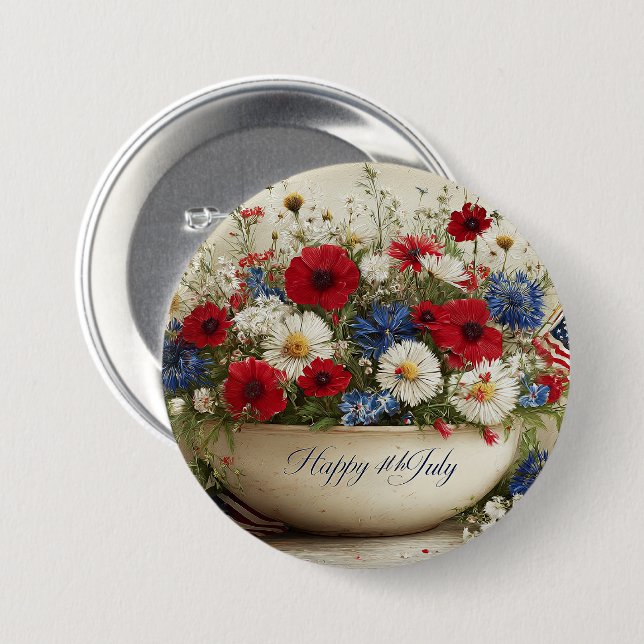 Frohes 4. Juli Button (Vorne & Hinten)