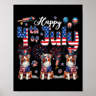 Frohes 4. Juli Drei süße Australian Shepherds Poster