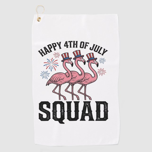 Frohes 4. Juli Flamingo Squad Vector Design_1 Golfhandtuch (Vorderseite)