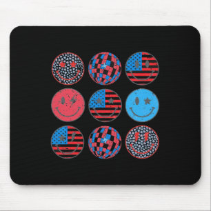 Frohes 4. Juli Groovy Smiley Gesicht Rot Weiß Blau Mousepad