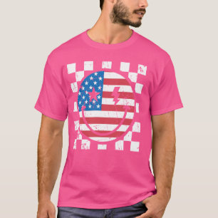 Frohes 4. Juli Groovy Smiley Gesicht Rot Weiß Blau T-Shirt