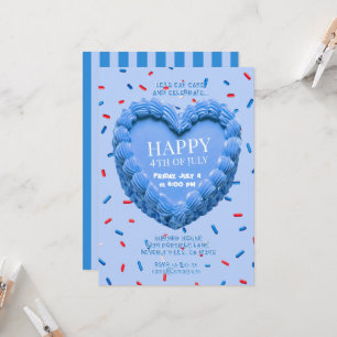 Frohes 4. Juli Herz Kuchen Einladung (blau)