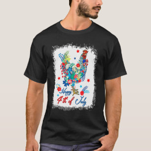Frohes 4. Juli Hühnerbauer-Blumen gebleicht W T-Shirt