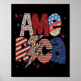 Frohes 4. Juli Leopard USA Amerikanische Flagge Pa Poster
