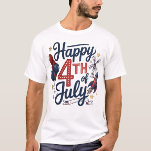 Frohes 4. Juli Patriotische Rakete & Sterne T-Shirt