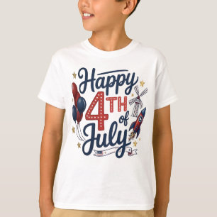 Frohes 4. Juli Patriotische Rakete & Sterne T-Shirt