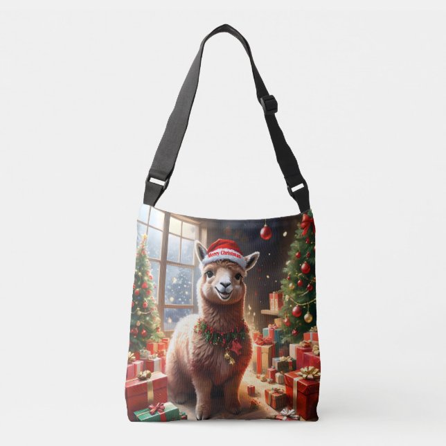 Frohes Alpaca Weihnachten, Tragetaschen Mit Langen Trägern (Vorderseite)