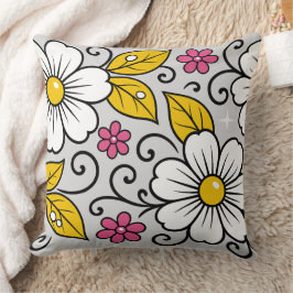Frohes Blumenmuster mit fetten Umrandungen Kissen