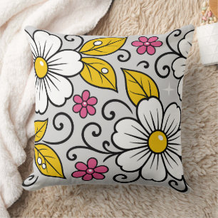 Frohes Blumenmuster mit fetten Umrandungen Kissen