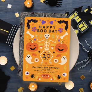 Frohes Boo-Tag-Skelett- und Geister-Halloween-Gebu Einladung