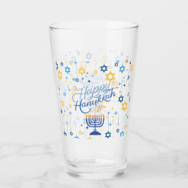 Frohes Chanukka Blau Und Gold Glas