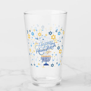 Frohes Chanukka Blau Und Gold Glas