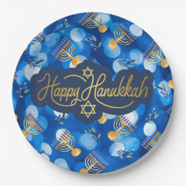 Frohes Chanukka Blau Und Weiß Pappteller