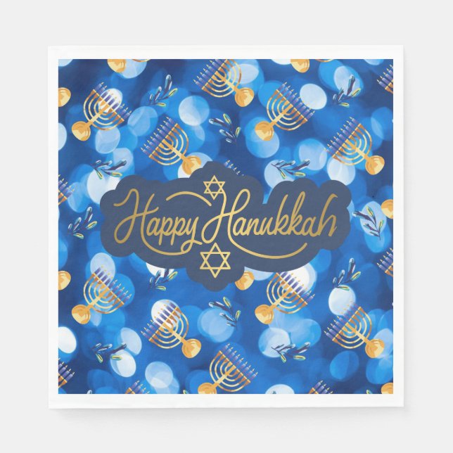 Frohes Chanukka Blau Und Weiß Serviette (Vorderseite)