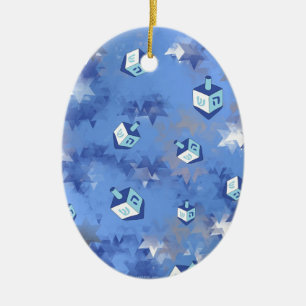 Frohes Chanukka Falling Stern und Dreidels Keramikornament
