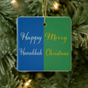 Frohes Chanukka, frohe Weihnachten grün blau slvr Keramikornament