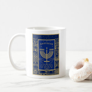 Frohes Chanukka Gold Menora Jüdischer Feiertag Kaffeetasse