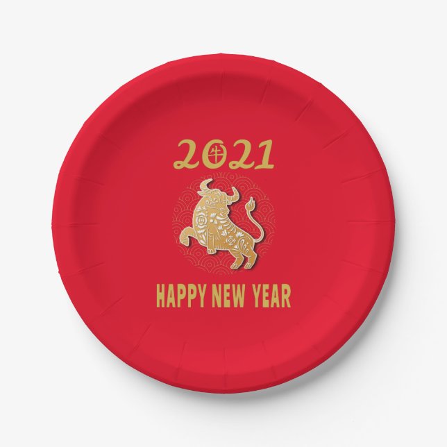 Frohes chinesisches Neujahr 2021 Pappteller (Vorderseite)