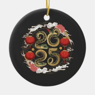 Frohes chinesisches Neujahr 2025 Schlangenkultur Keramik Ornament