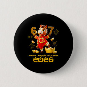 Frohes chinesisches Neujahr 2026 Lustiges Pferd 6 Button