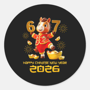 Frohes chinesisches Neujahr 2026 Lustiges Pferd 6 Runder Aufkleber