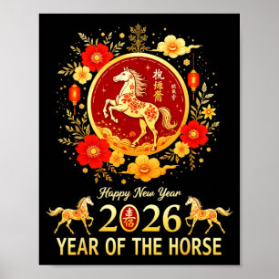 Frohes chinesisches Neujahr 2026 Mondjahr des Pfer Poster