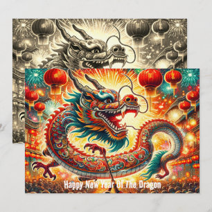 Frohes chinesisches Neujahr der Drachenkarte Einladung