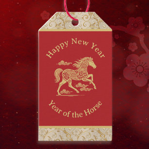 Frohes chinesisches Neujahr des eleganten goldrote Geschenkanhänger