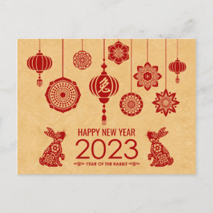 Frohes chinesisches Neujahr des Kaninchens 2023 Feiertagspostkarte