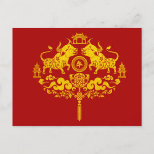 Frohes chinesisches Neujahr des Ochsen 2021 Postkarte