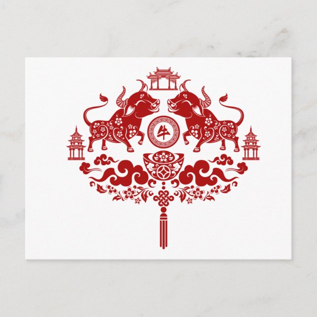 Frohes chinesisches Neujahr des Ochsen 2021 Postkarte (Vorderseite)