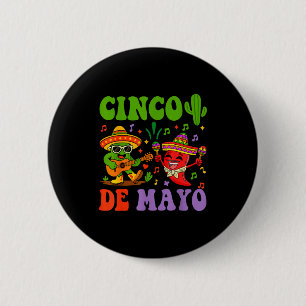 Frohes Cinco de Mayo mexikanischer Kaktus und Pfef Button