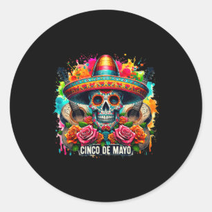 Frohes cinco de mayo mexikanischer Sombrero Totenk Runder Aufkleber