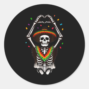 Frohes Cinco de Mayo Skelett Party Herz Hände Runder Aufkleber