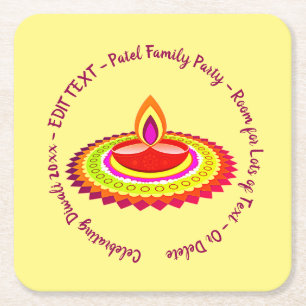Frohes Diwali 20xx Jahr hinzufügen Text Gelb Lila Rechteckiger Pappuntersetzer