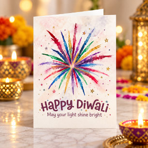 Frohes Diwali Buntes Feuerwerk Wasserfarbe Karte