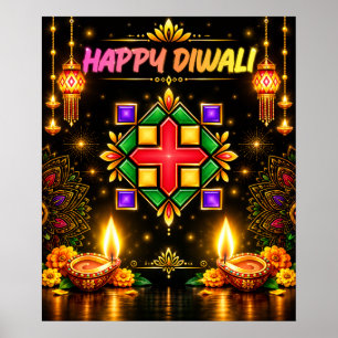 Frohes Diwali Farbige Rangoli und traditionelle Di Poster