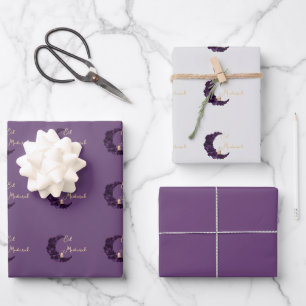 Frohes Eid Mubarak Lila Halbmond-Wrap-Papier  Geschenkpapier Set