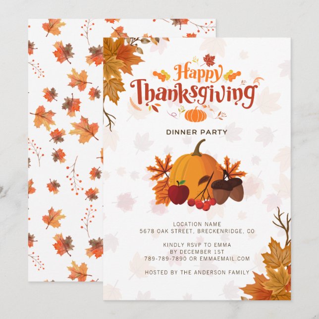 Frohes Erntedankfest Abendessen Herbstfest Einladung (Vorne/Hinten)