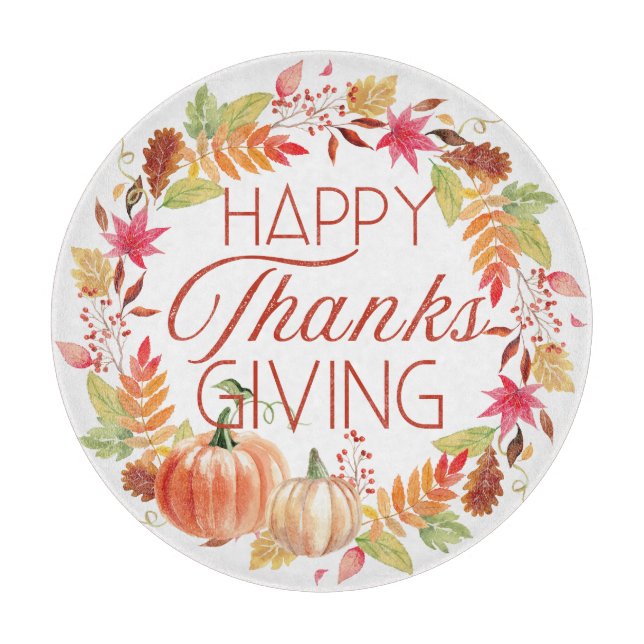 Frohes Erntedankfest Blumenzerfall Wreath Schneidebrett (Vorderseite)