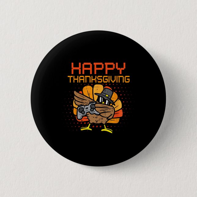 Frohes Erntedankfest Dabbing Gamer Truthahn Kinder Button (Vorderseite)