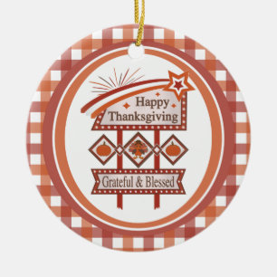 Frohes Erntedankfest Dankbar & Gesegnet Retro-Schi Keramik Ornament